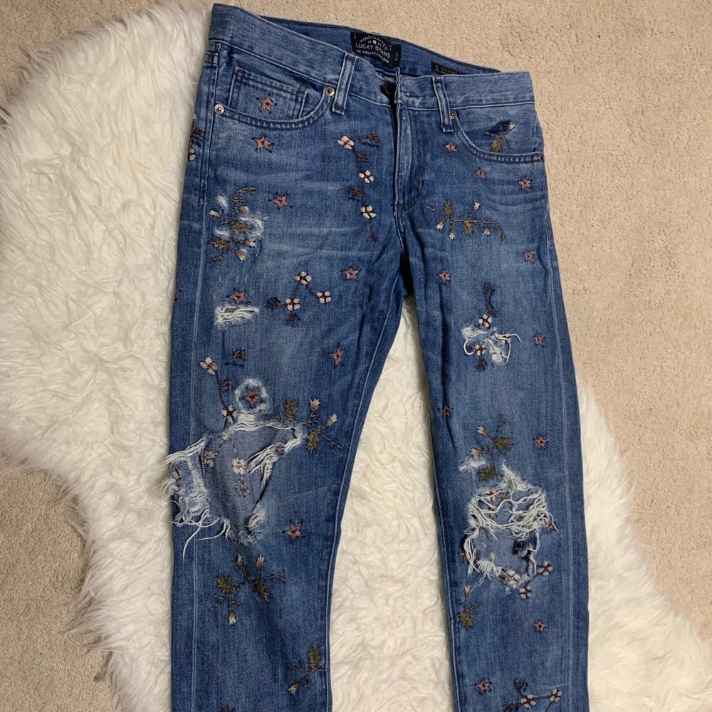 Jeans with Flowers Pattern